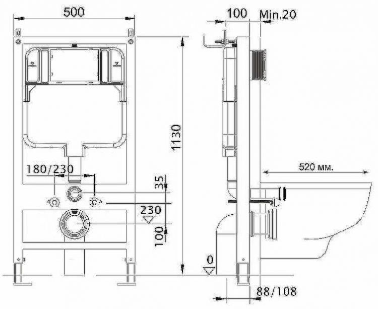 Инсталляция WellWant Standart 50 WWISI111BB для унитаза с Черной матовой клавишей смыва Инсталляция WellWant Standart 50 WWISI111BB для унитаза с Черной матовой клавишей смыва