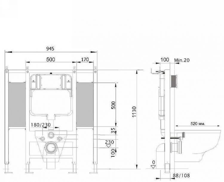 Инсталляция Aquatek INS-0000015 для унитаза без клавиши смыва