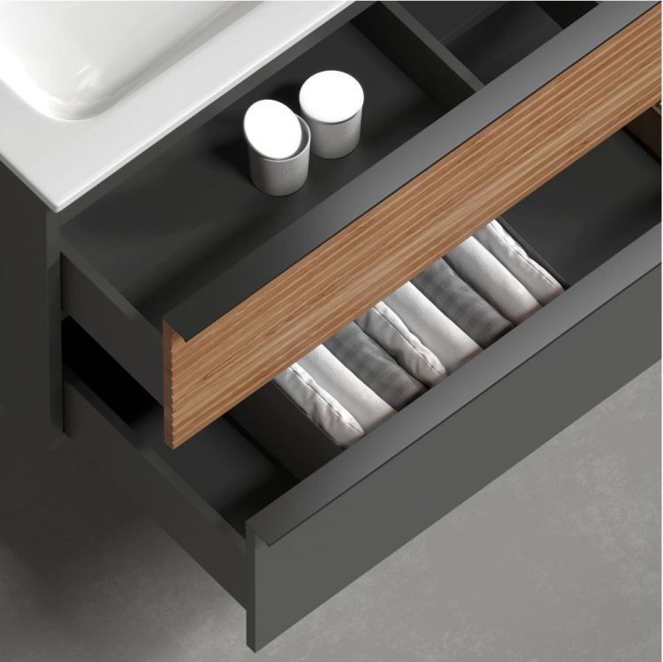 Тумба подвесная SANCOS под раковину правая Delta, Дуб красный/графит 995х445х500, DL100RGR