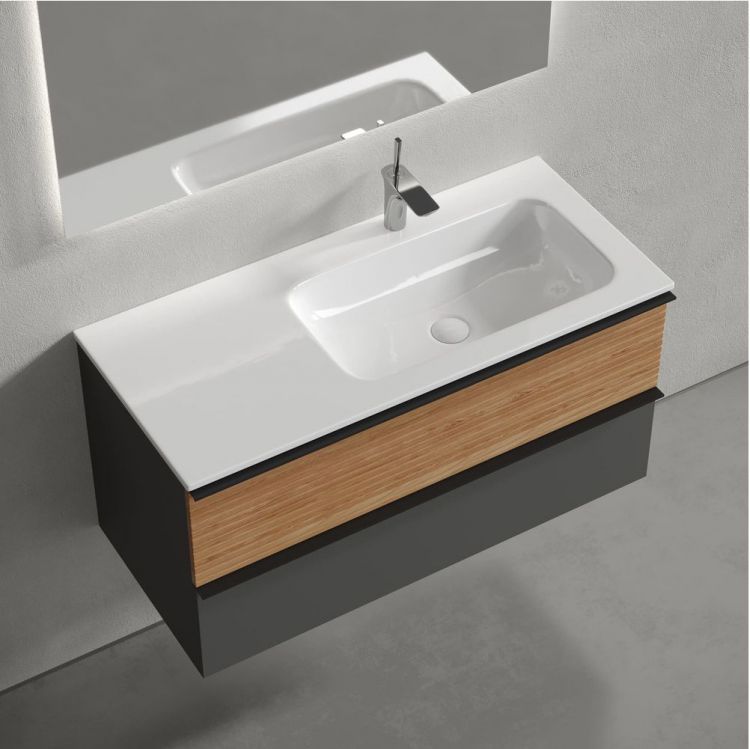 Тумба подвесная SANCOS под раковину правая Delta, Дуб красный/графит 995х445х500, DL100RGR