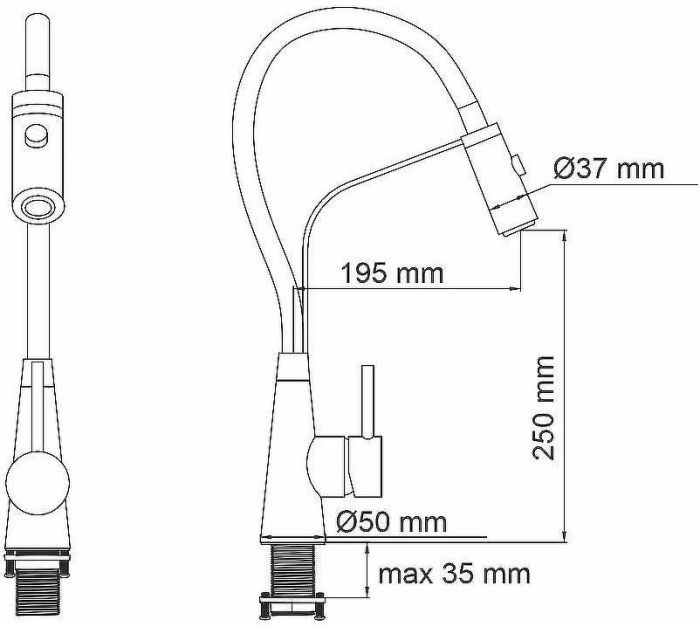 Смеситель для кухни WasserKRAFT A8417 Нержавеющая сталь Черный