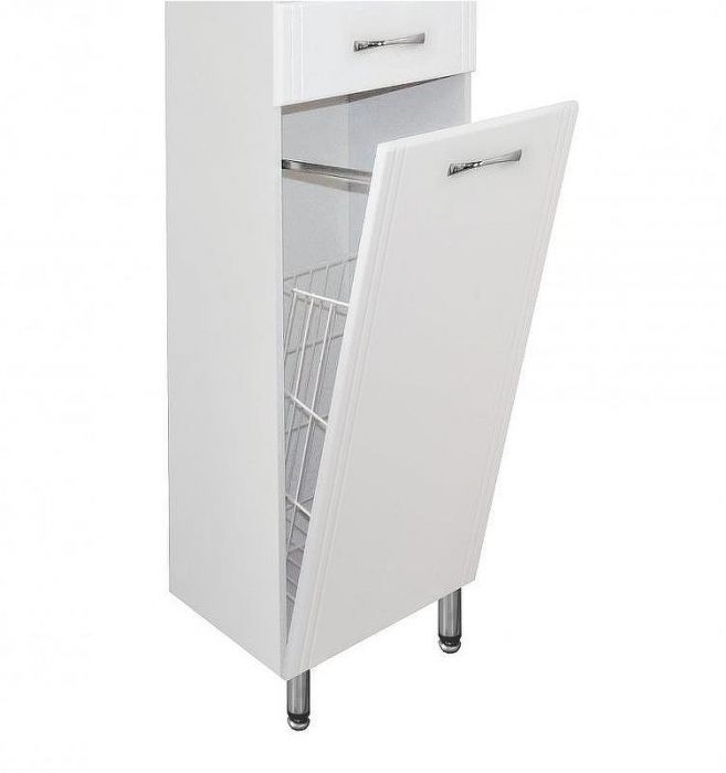 Шкаф пенал Style Line Эко Стандарт 36 с бельевой корзиной Белый глянец