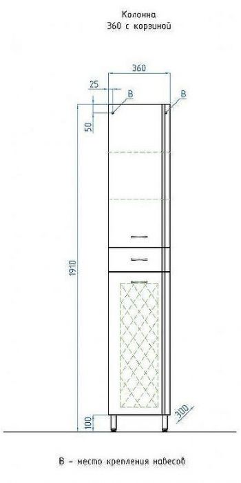 Шкаф пенал Style Line Эко Стандарт 36 с бельевой корзиной Белый глянец