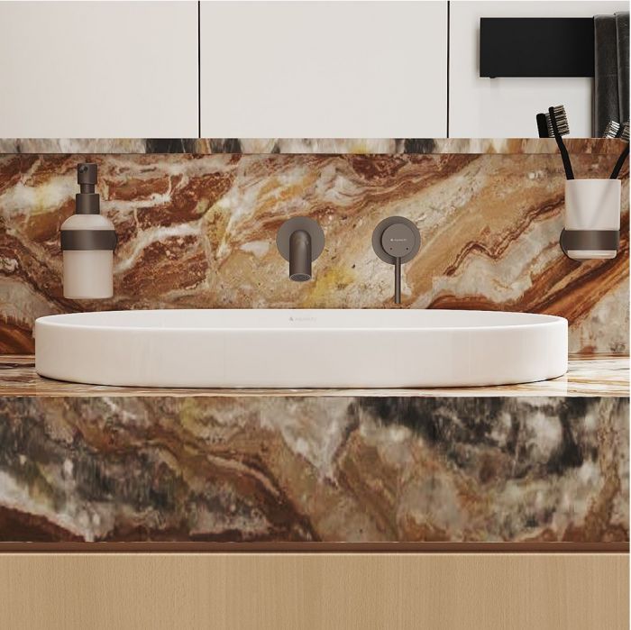 Смеситель для раковины настенного монтажа со скрытой частью AQUEDUTO CANO,  оружейная сталь (CAN0445)