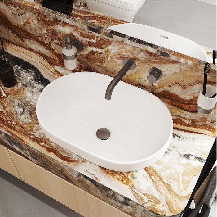 Смеситель для раковины настенного монтажа со скрытой частью AQUEDUTO CANO,  оружейная сталь (CAN0445)