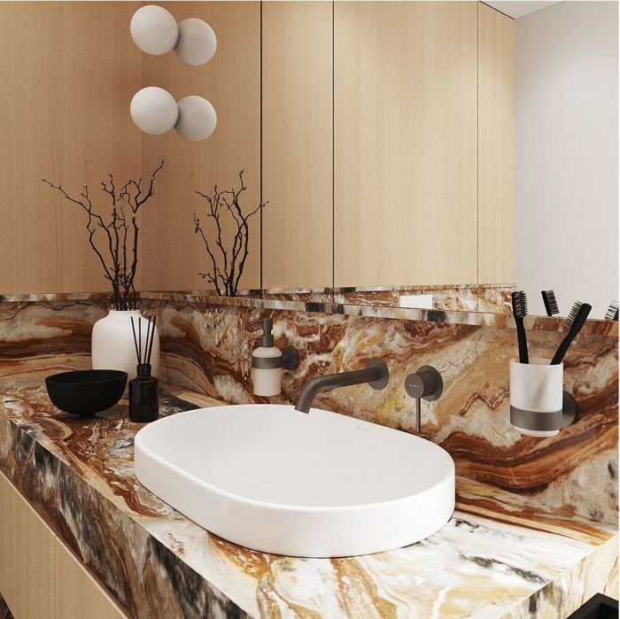 Смеситель для раковины настенного монтажа со скрытой частью AQUEDUTO CANO,  оружейная сталь (CAN0445)