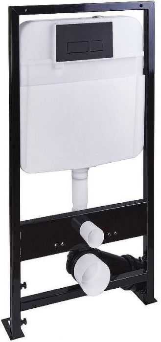 Комплект унитаза с инсталляцией SantiLine SL-5027MB+SL-04 с сиденьем Микролифт и Черной матовой клавишей смыва