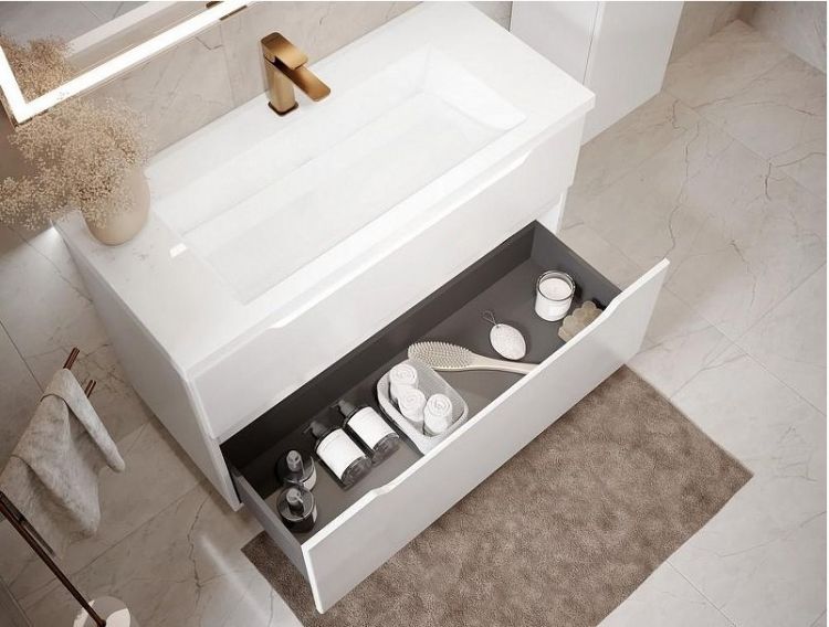 Тумба под раковину Jorno Puro 100 Pro.01.100/P/W/JR подвесная Белая