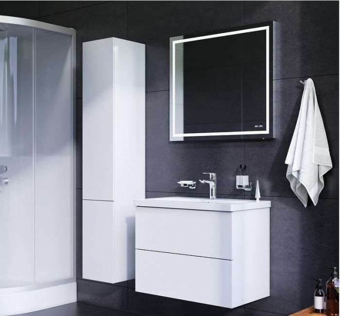 Комплект мебели для ванной AM.PM Gem 75 BK90GA Белый со смесителем для раковины и аксессуарами