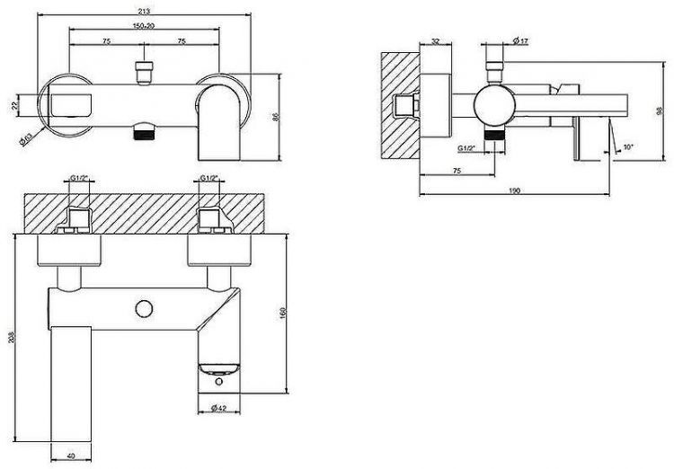 Смеситель для ванны Gessi Emporio Via Manzoni 38613#299 Черный матовый Смеситель для ванны Gessi Emporio Via Manzoni 38613#299 Черный матовый