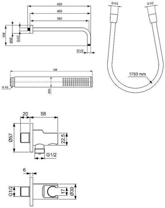 Комплект верхнего и ручного душа Ideal Standard Ideal Rain BD389AA Хром