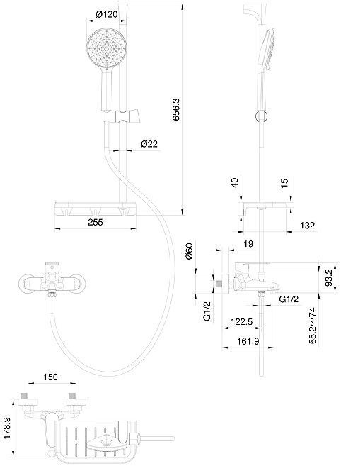 Смеситель для ванны Wonzon & Woghand Alfa WW-AE3201-MB цвет Черный матовый