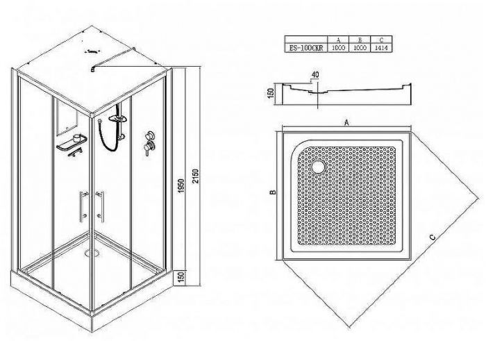 Душевая кабина Esbano ES-100CKR 100x100 ESKB100CKR без гидромассажа