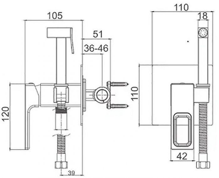 Гигиенический душ со смесителем Gappo G17-9 G7217-9 Оружейная сталь