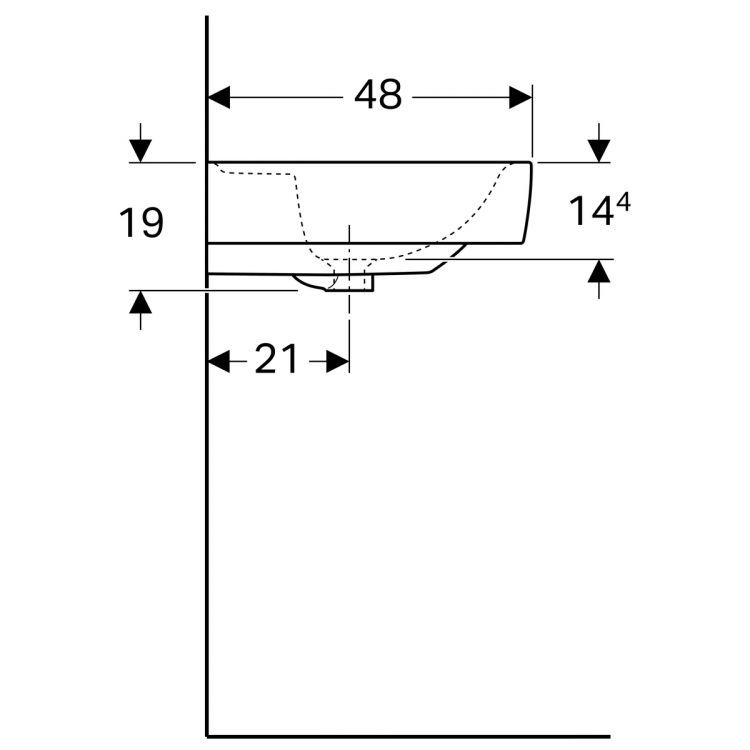 Раковина Geberit Renova Plan с полочкой справа, 75х48 см, с отв. под смеситель, без перелива [122183000]