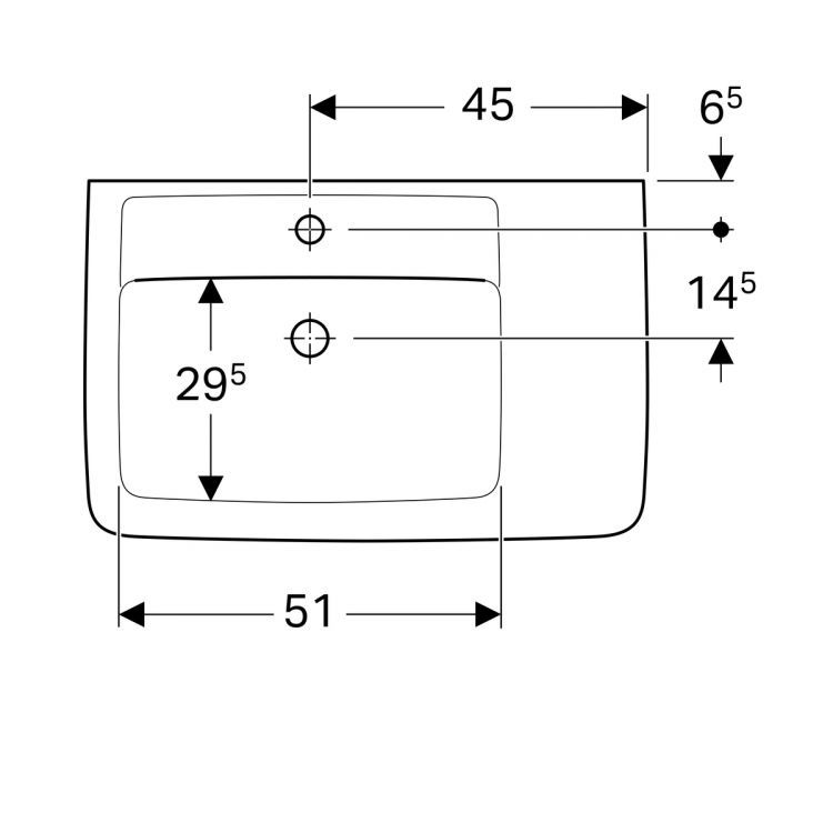 Раковина Geberit Renova Plan с полочкой справа, 75х48 см, с отв. под смеситель, без перелива [122183000]
