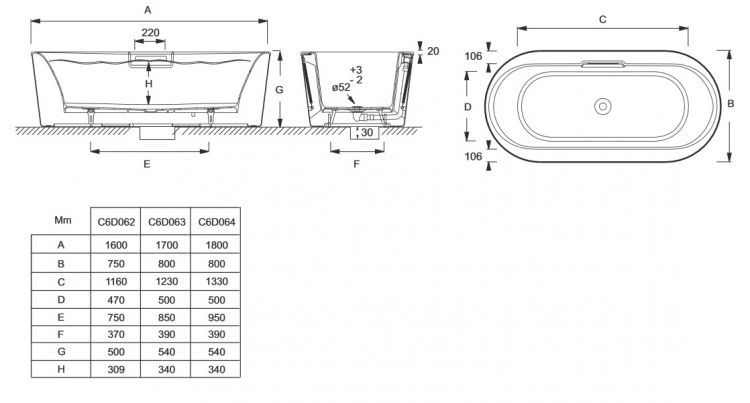 Ванна чугунная Jacob Delafon Volute 170x80 см 6D063-00, отдельностоящая