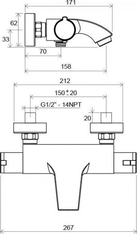 Термостат для ванны с душем Ravak TE  TE 082.00/150 X070046 Термостат для ванны с душем Ravak TE  TE 082.00/150 X070046
