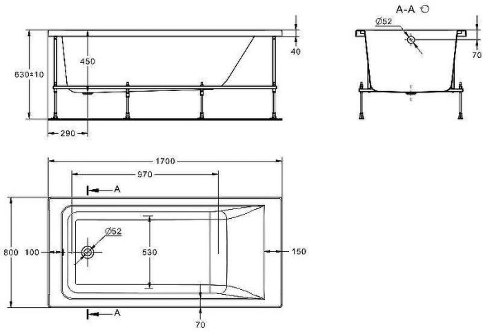 Акриловая ванна Roca Easy 170x80 ZRU9307624 без гидромассажа