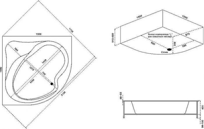 Акриловая ванна Bas Аура 150х150 В 00004 без гидромассажа