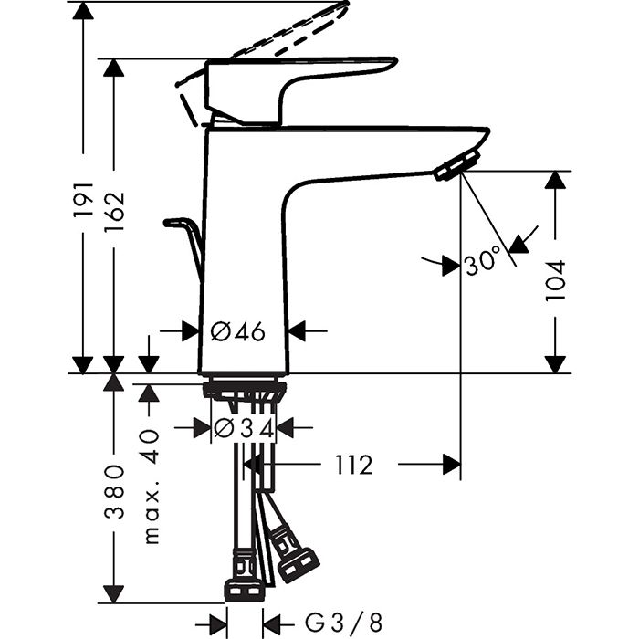 Hansgrohe Talis E Смеситель для раковины 110, на 1 отв, с донным клапаном, излив 112мм, цвет: золото