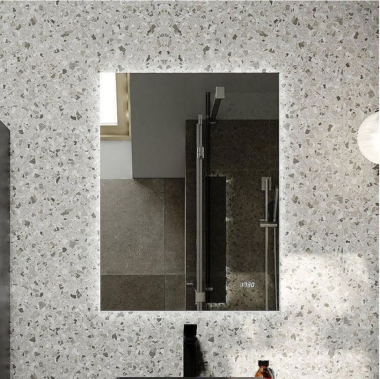 Зеркало Jorno Kvadro 60 Kvdr.02.60/W/RL с подсветкой с бесконтактным выключателем и часами