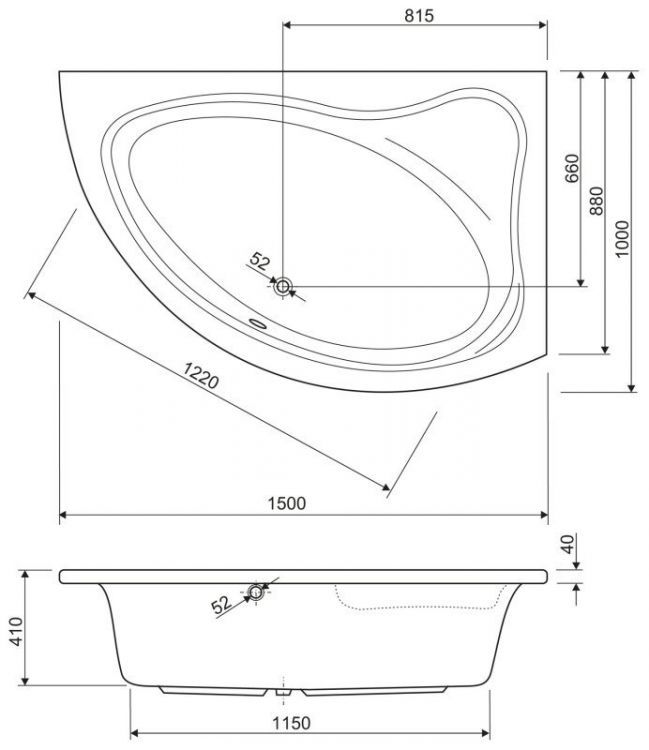 Акриловая ванна CEZARES TEBE-R 1500x1000x410