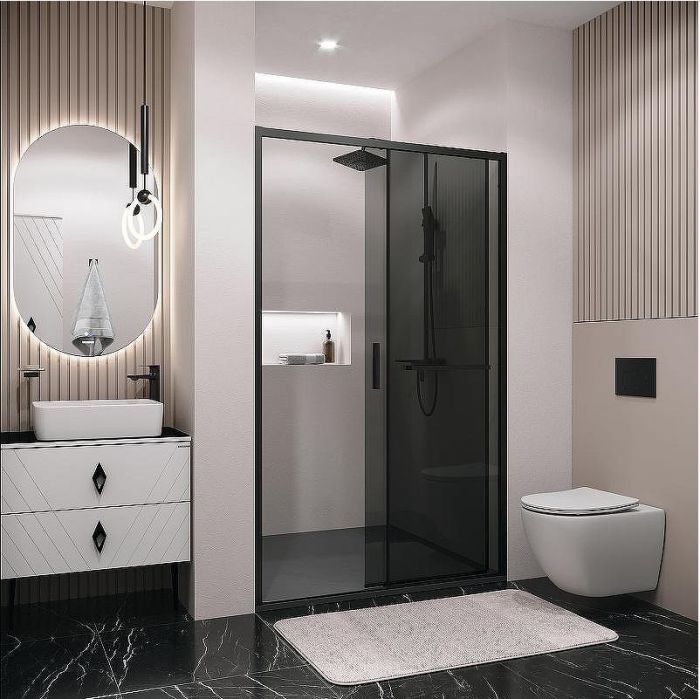 Душевая дверь Grossman Style 100 100.K33.05.100.21.10 профиль Черный матовый стекло тонированное