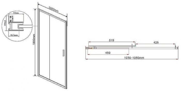 Душевая дверь Vincea Garda 105 VDS-1G105CLB профиль Черный стекло прозрачное