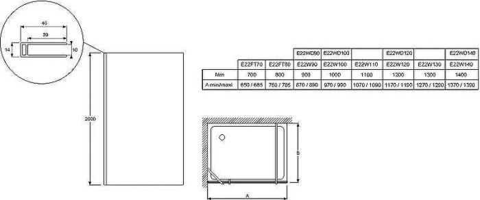 Душевая перегородка Jacob Delafon Contra 90 E22W90-GA профиль Хром стекло прозрачное