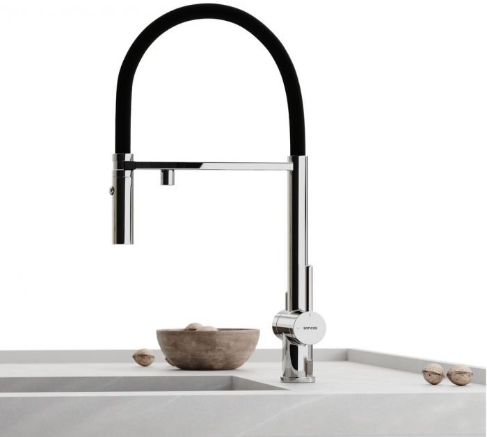 Смеситель для кухни Sancos Imola с гибким изливом, цвет хром/черный, SC4010CH