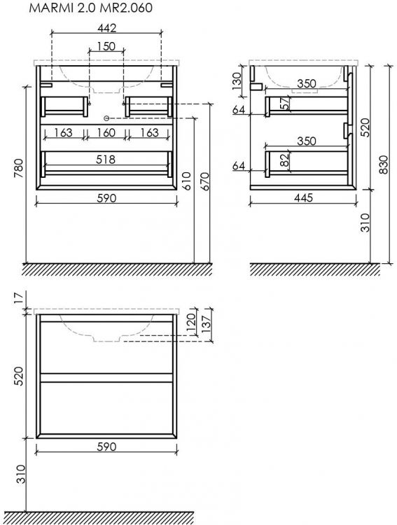 Тумба подвесная SANCOS под раковину Marmi 2.0, дуб галифакс натуральный 590х445х520, MR2.060EG