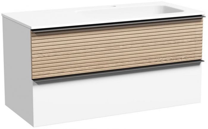 Тумба подвесная SANCOS под раковину правая Delta, Дуб светлый/белый 995х445х500, DL100RW
