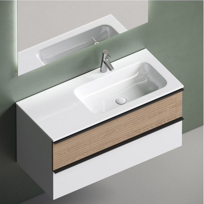 Тумба подвесная SANCOS под раковину правая Delta, Дуб светлый/белый 995х445х500, DL100RW