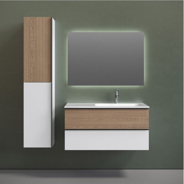 Тумба подвесная SANCOS под раковину правая Delta, Дуб светлый/белый 995х445х500, DL100RW