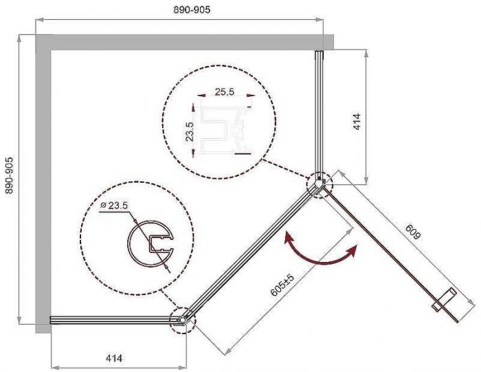 Душевой уголок BelBagno Uno 90х90 UNO-195-P-1-90-C-NERO профиль Черный матовый стекло прозрачное
