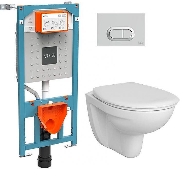 Комплект унитаза с инсталляцией Vitra Normus 9773B003-7202 с сиденьем Микролифт и клавишей смыва Хром глянцевый