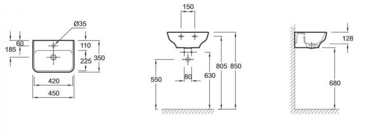 Раковина Jacob Delafon Struktura, 45 см, EGH111-Z-00