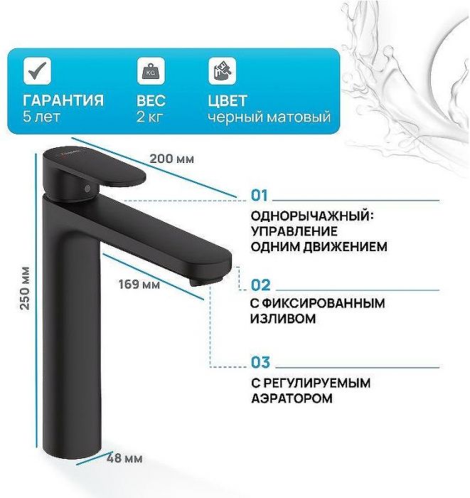 Смеситель для раковины Hansgrohe Vernis Blend 71552670 Черный матовый