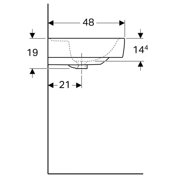 Раковина Geberit Renova Plan с полочкой слева,  75х48 см, с отв. под смеситель, без перелива [122179000]