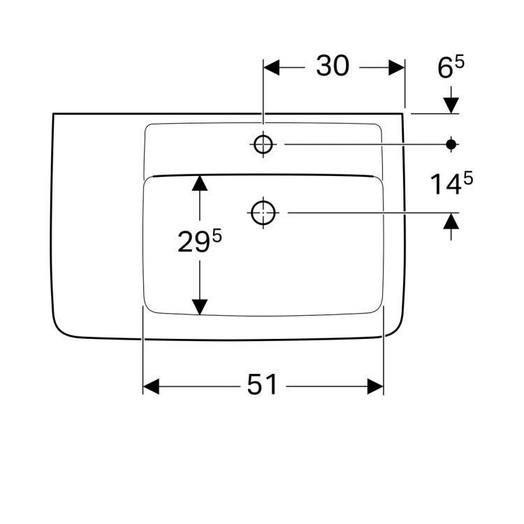 Раковина Geberit Renova Plan с полочкой слева,  75х48 см, с отв. под смеситель, без перелива [122179000]