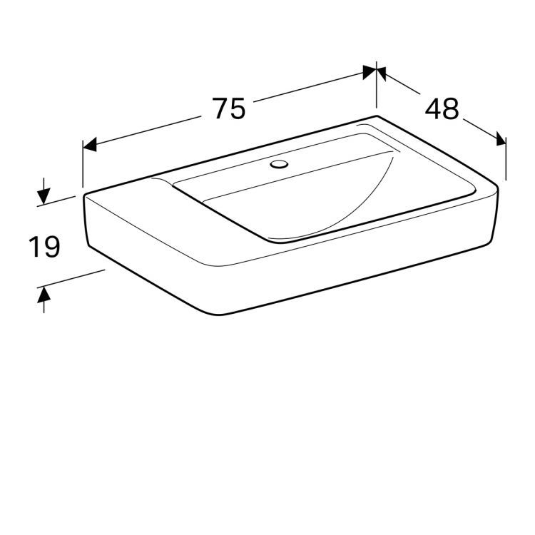 Раковина Geberit Renova Plan с полочкой слева,  75х48 см, с отв. под смеситель, без перелива [122179000]