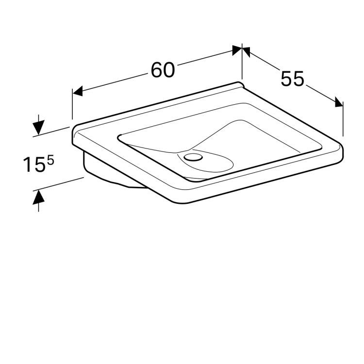 Раковина Geberit Renova Comfort 60х52.5 см, без отверстия под смеситель, без перелива [128661000]