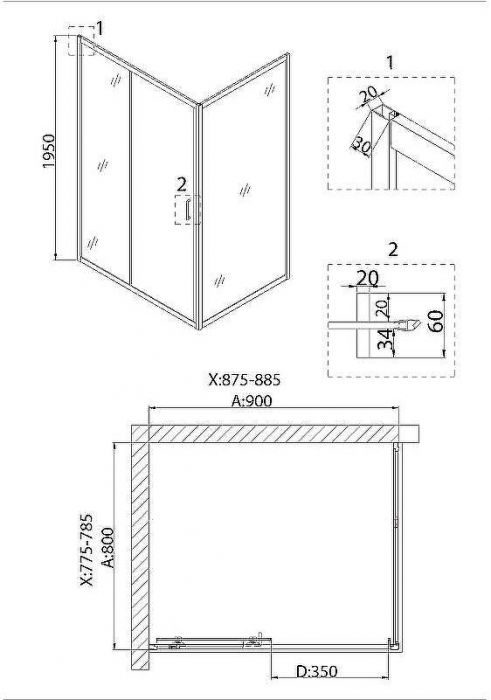 Душевой уголок Niagara Nova 90х80 NG-82-9AB-A80B профиль Черный стекло прозрачное