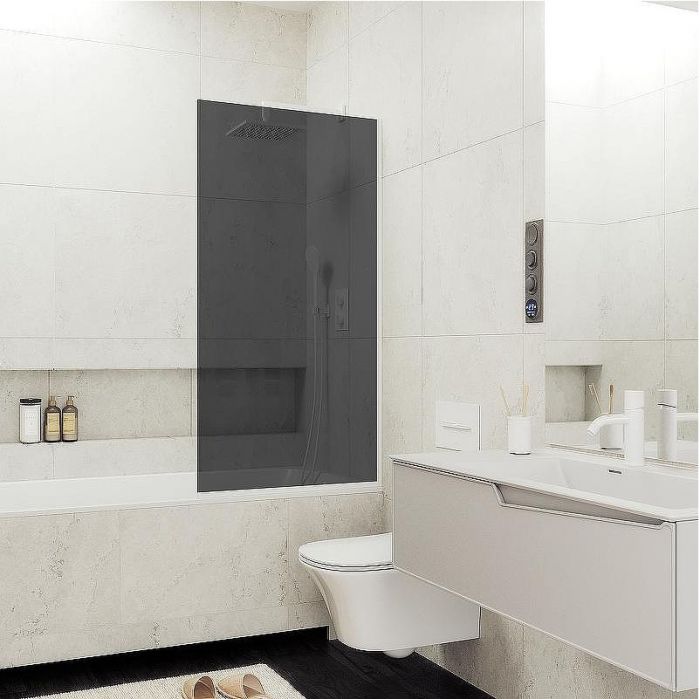 Шторка на ванну Maybah Glass MGV-81-1у 700x1400 в узком профиле Белый стекло графитовое