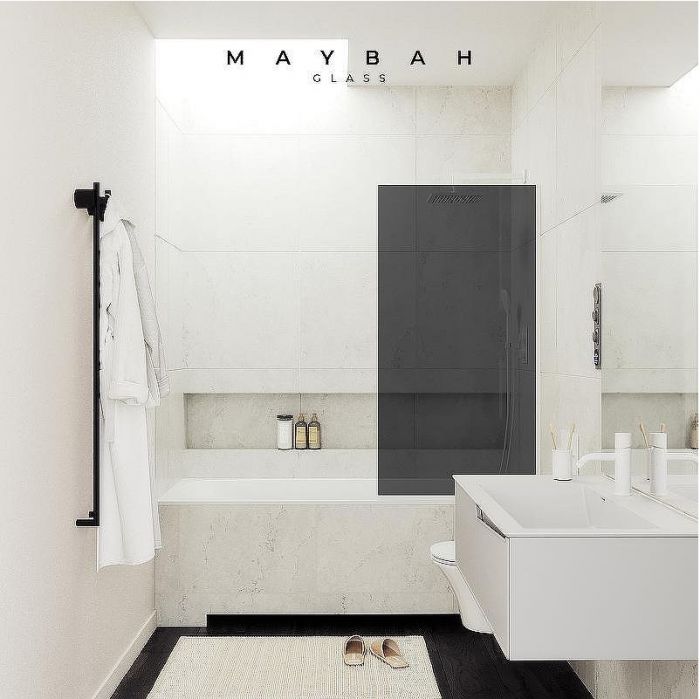Шторка на ванну Maybah Glass MGV-81-1у 700x1400 в узком профиле Белый стекло графитовое