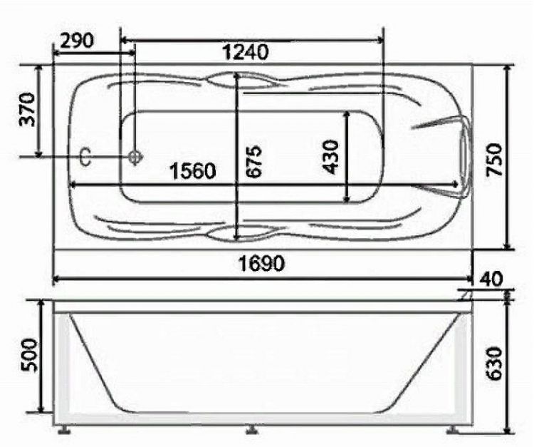 Акриловая ванна BellSan Эрика 170x75 4627171531537 с гидромассажем