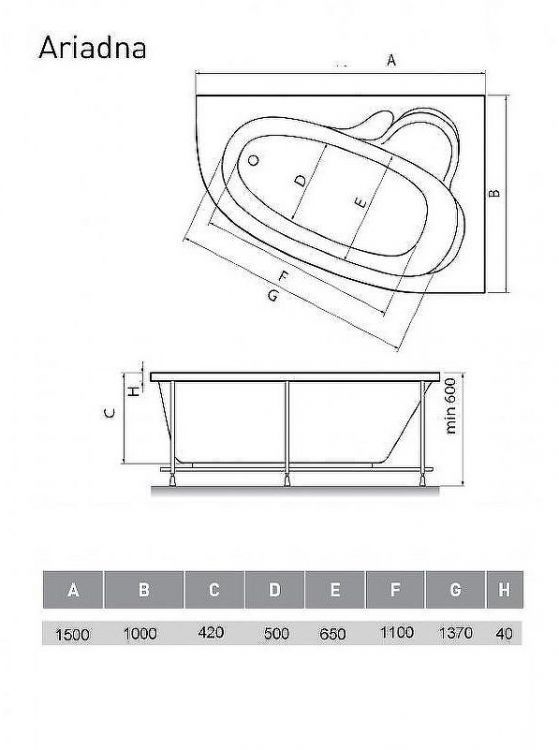 Акриловая ванна Relisan Ariadna 150x100 R Гл000000534 без гидромассажа