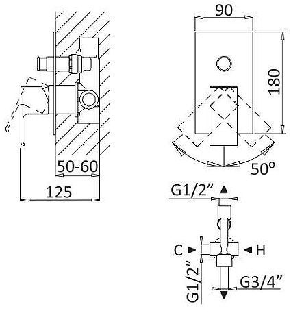 Смеситель для душа Cezares Porta PORTA-VDIM-SS цвет Sunset Смеситель для душа Cezares Porta PORTA-VDIM-SS цвет Sunset