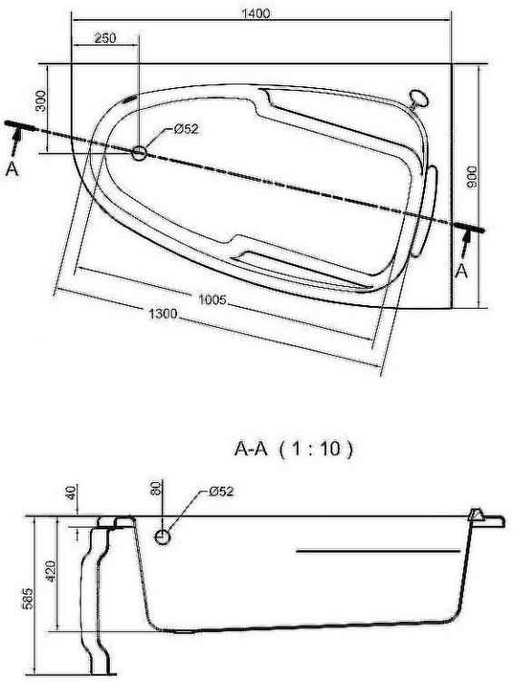 Акриловая ванна Cersanit Joanna 140x90 R 63335 без гидромассажа